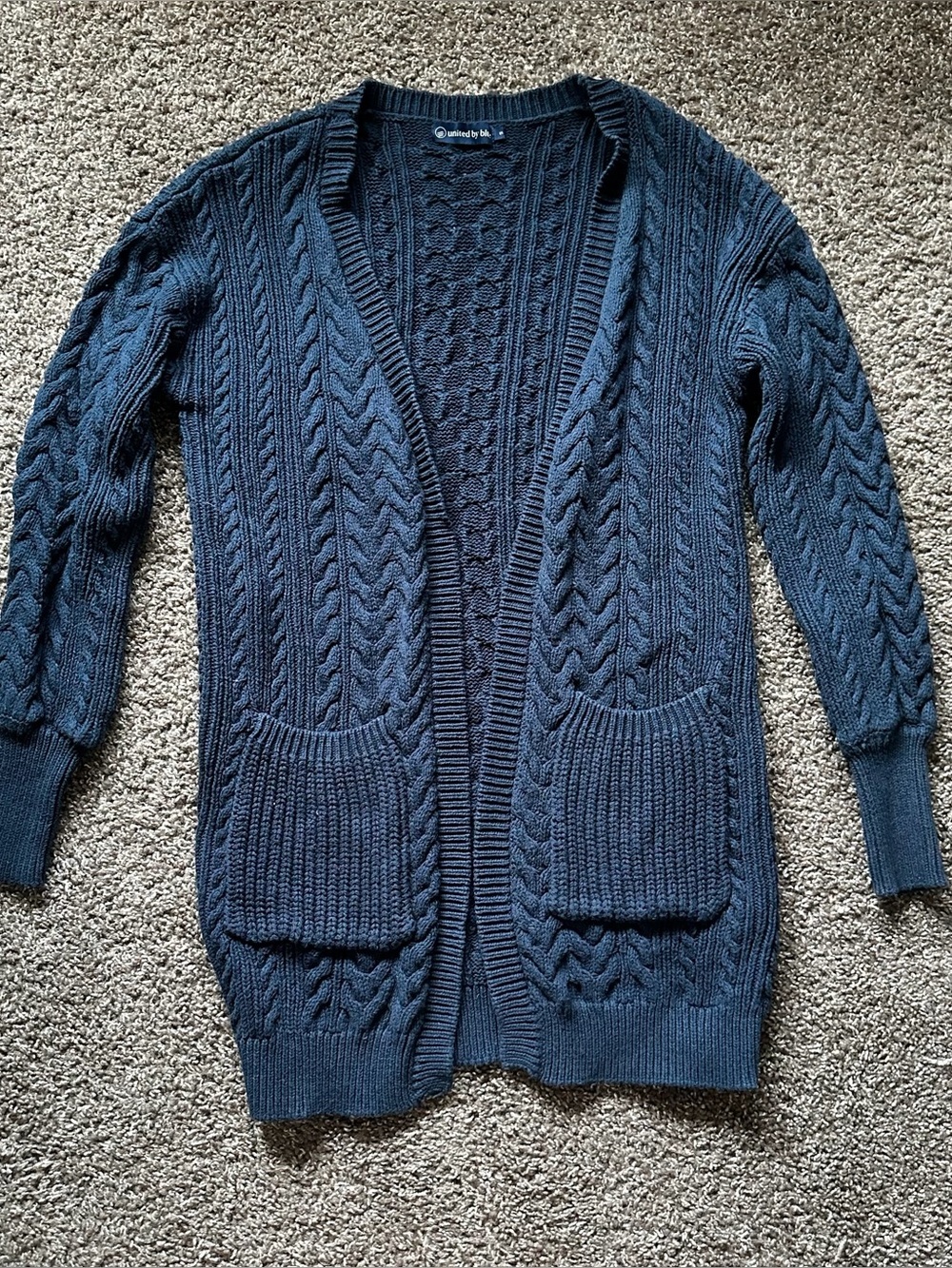 United By Blue EcoKnit Cable Knit Cardigan Sweater Size S